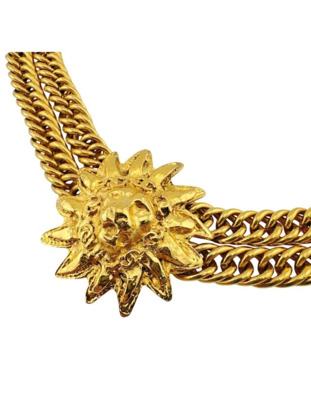 Chanel Choker Vintage Double Chain Lion Motif CC Logo Necklace